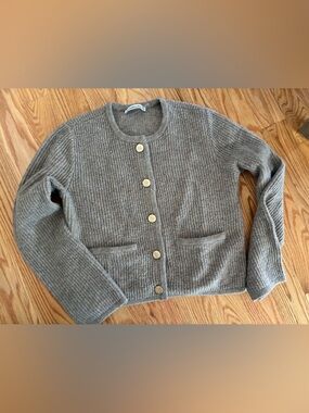 Abercrombie Tan Cardigan with Gold Buttons